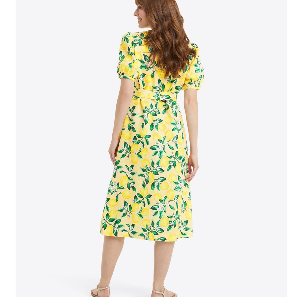 Draper James Miranda wrap dress in lemon blossom. Size 10 women. 100% linen.